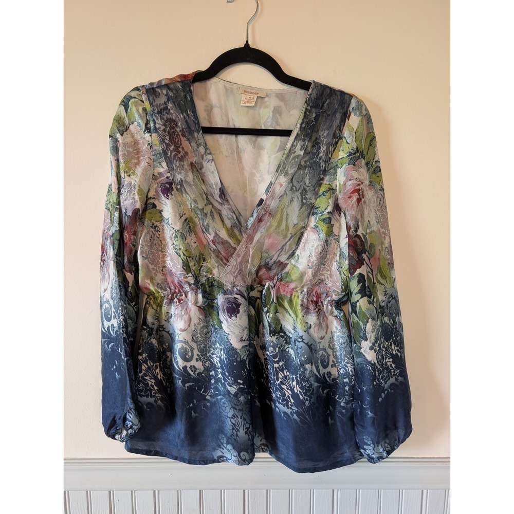 Sundance Silk Watercolor Floral Blouse Medium Babydoll Garden Party Fairy Y2K